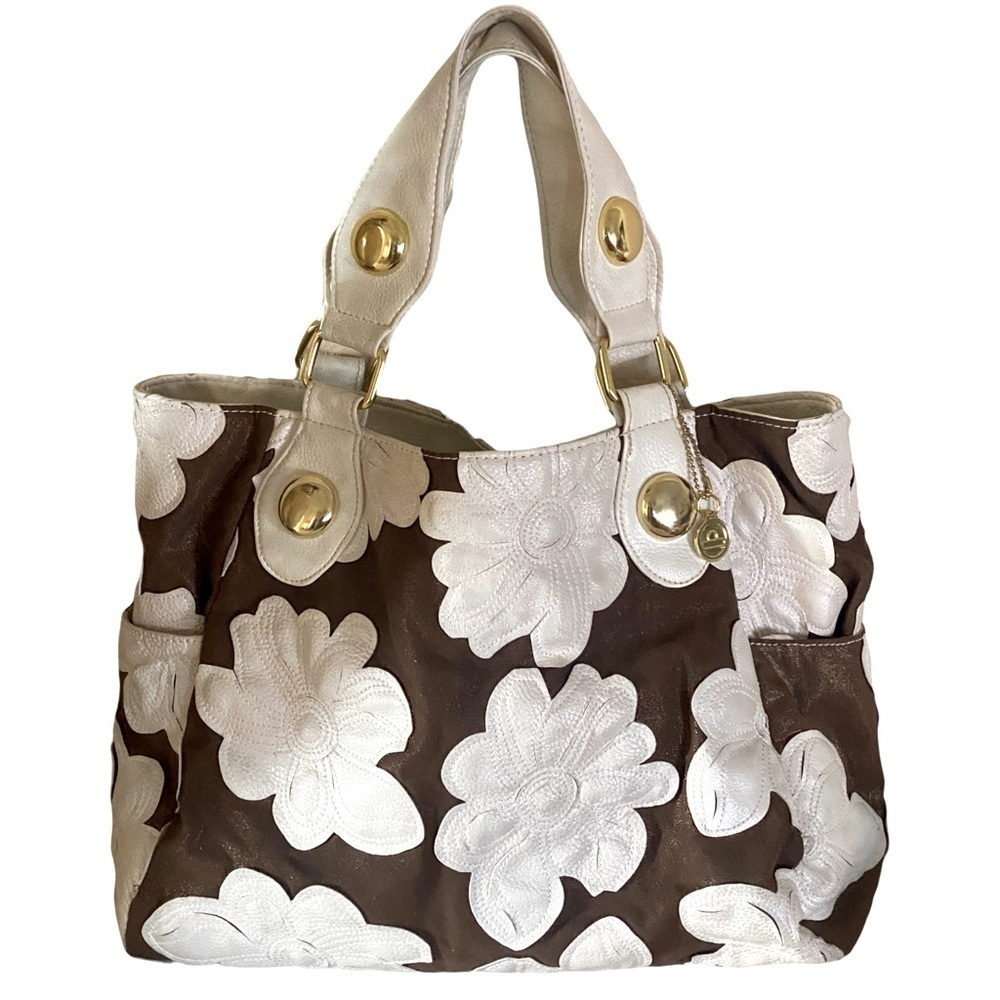 Brown and White Floral Tote Bag